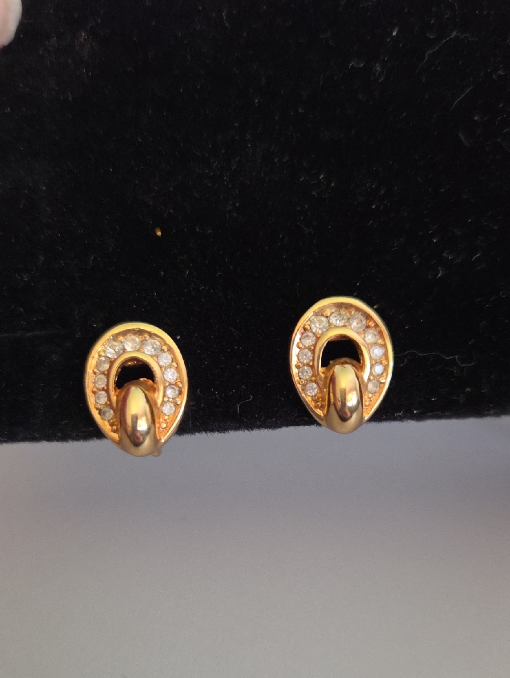 Dior Gold-Tone Rhinestone Loop Clipon Earrings - Women Jewelry